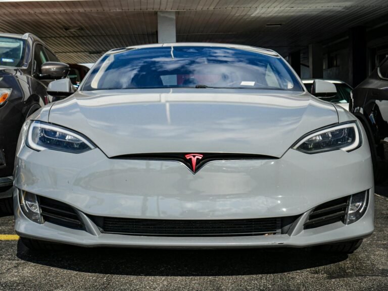 front view of tesla model s in urban setting