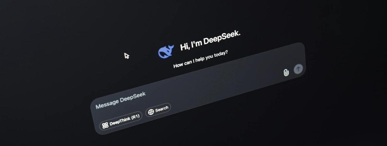 Screen displaying AI chat interface DeepSeek on a dark background.