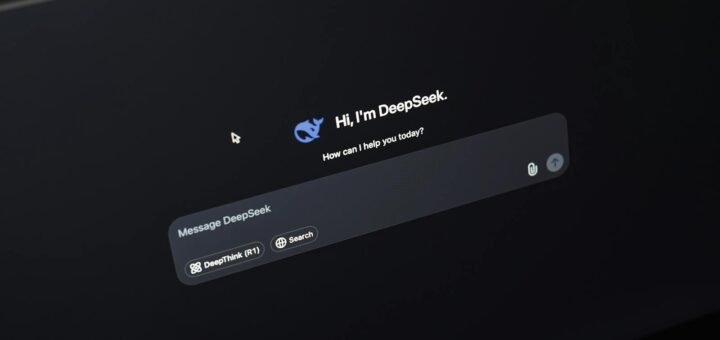 Screen displaying AI chat interface DeepSeek on a dark background.