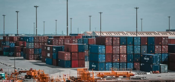 intermodal container stacked on port