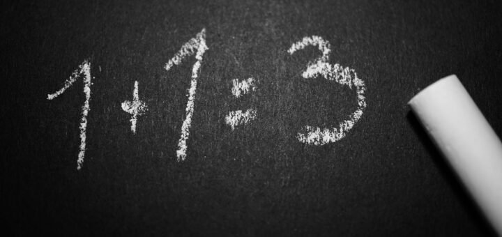 Chalkboard with a humorous incorrect math equation, ideal for educational settings.