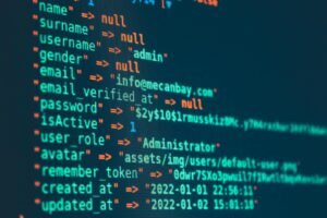 Vibrant close-up of code displayed on a monitor with various programming details.