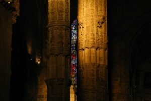 a large cathedral with a stained glass window